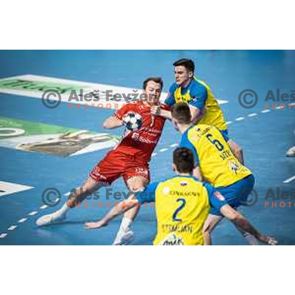 in action during EHF Champions League handball match between Celje PL and Aalborg in Dvorana Zlatorog, Celje, Slovenia on March 1, 2023. Photo: Jure Banfi