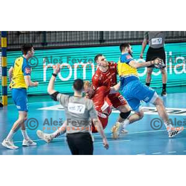 in action during EHF Champions League handball match between Celje PL and Aalborg in Dvorana Zlatorog, Celje, Slovenia on March 1, 2023. Photo: Jure Banfi