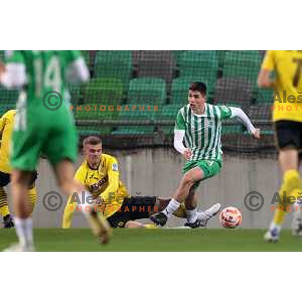 Anel Zulic and Svit Seslar in action during Prva Liga Telemach 2022-2023 football match between Olimpija and Kalcer Radomlje in SRC Stozice, Ljubljana, Slovenia on March 4, 2023