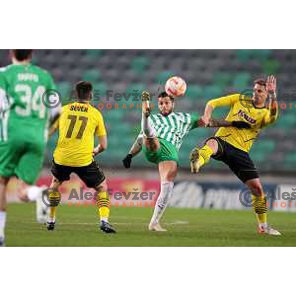 Rui Pedro and Uros Korun in action during Prva Liga Telemach 2022-2023 football match between Olimpija and Kalcer Radomlje in SRC Stozice, Ljubljana, Slovenia on March 4, 2023