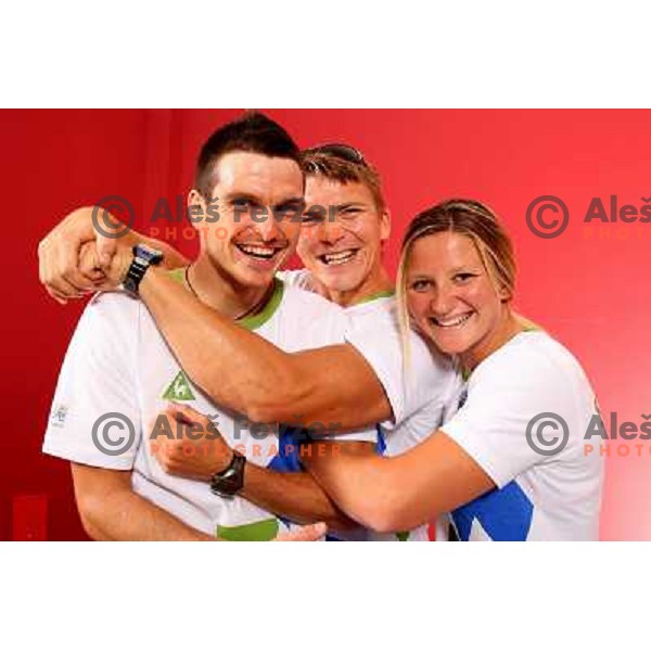 Peter Kauzer,Tadej Regent Zupancic and Spela Ponomarenko, members of Slovenia Olympic team for Beijing 2008 Olympic games at official presentation in Ljubljana 21.7.2008. photo by Ales Fevzer 