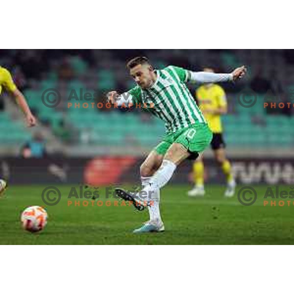 Timi Max Elsnik in action during Prva Liga Telemach 2022-2023 football match between Olimpija and Kalcer Radomlje in SRC Stozice, Ljubljana, Slovenia on March 4, 2023