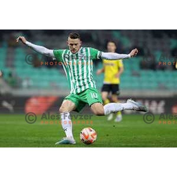 Timi Max Elsnik in action during Prva Liga Telemach 2022-2023 football match between Olimpija and Kalcer Radomlje in SRC Stozice, Ljubljana, Slovenia on March 4, 2023