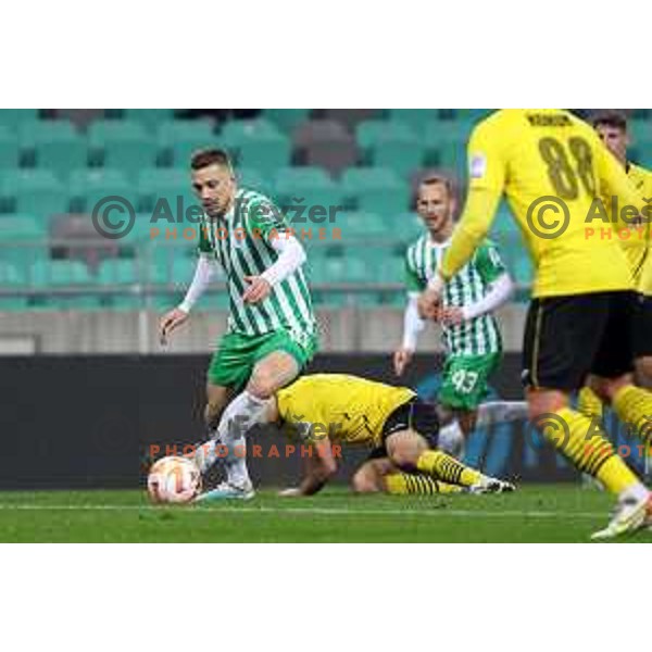 Timi Max Elsnik in action during Prva Liga Telemach 2022-2023 football match between Olimpija and Kalcer Radomlje in SRC Stozice, Ljubljana, Slovenia on March 4, 2023