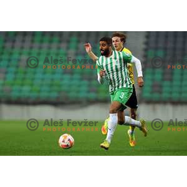 David Sualehe in action during Prva Liga Telemach 2022-2023 football match between Olimpija and Kalcer Radomlje in SRC Stozice, Ljubljana, Slovenia on March 4, 2023