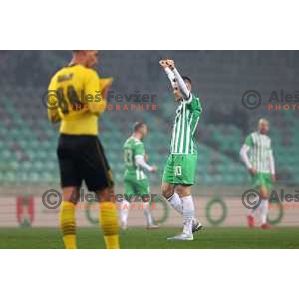 Timi Max Elsnik in action during Prva Liga Telemach 2022-2023 football match between Olimpija and Kalcer Radomlje in SRC Stozice, Ljubljana, Slovenia on March 4, 2023