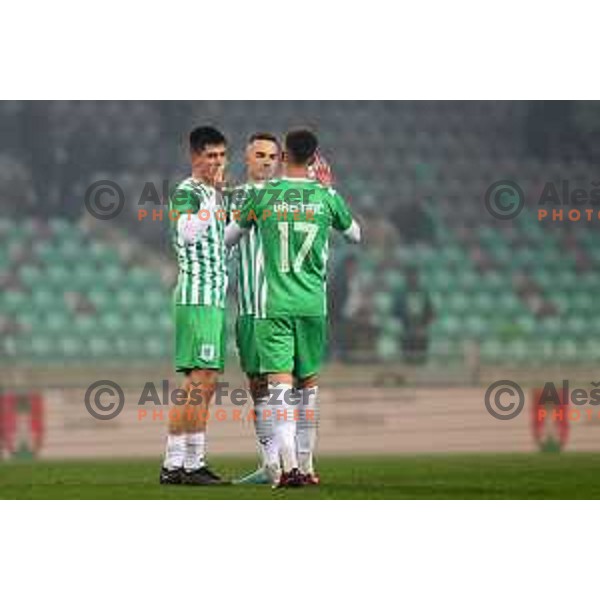 Svit Seslar, Timi Max Elsnik and Admir Bristric during Prva Liga Telemach 2022-2023 football match between Olimpija and Kalcer Radomlje in SRC Stozice, Ljubljana, Slovenia on March 4, 2023