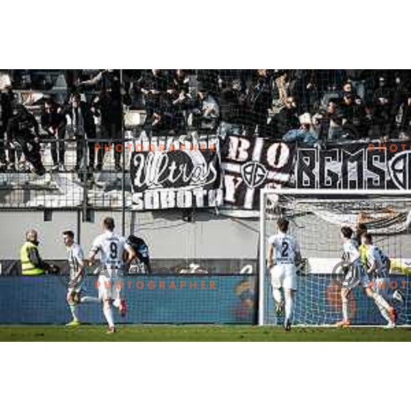 Mirlind Daku celebrates goal during Prva liga Telemach football match between Mura and Maribor in Fazanerija, Murska Sobota, Slovenia on March 5, 2023. Photo: Jure Banfi
