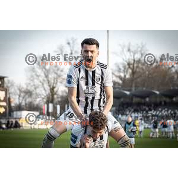 Mirlind Daku celebrating during Prva liga Telemach football match between Mura and Maribor in Fazanerija, Murska Sobota, Slovenia on March 5, 2023. Photo: Jure Banfi