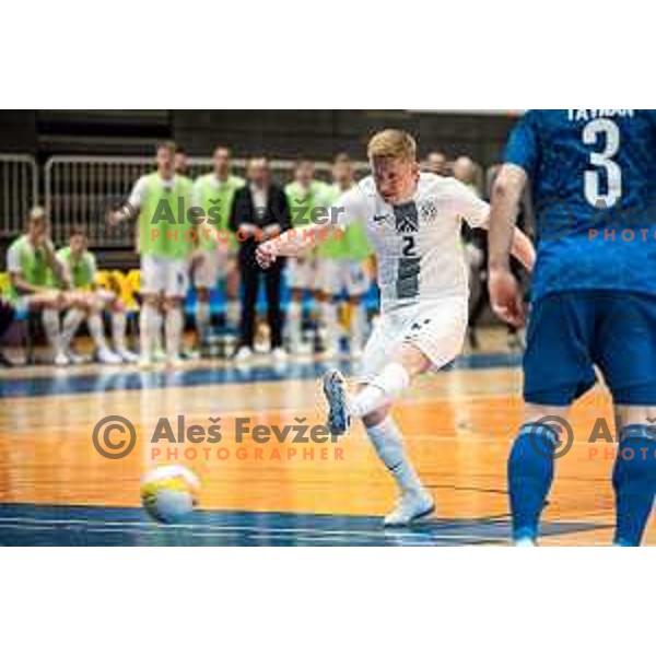 Teo Turk in action during Futsal World Cup 2024 qualification match between Slovenia and Kazakhstan in Dvorana Tabor, Maribor, Slovenia on March 8, 2023. Photo: Jure Banfi