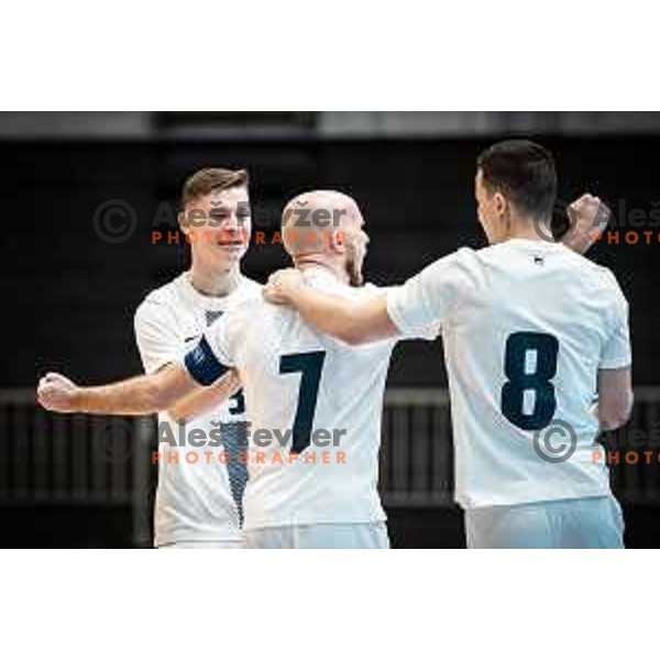 Igor Osredkar celebrating during Futsal World Cup 2024 qualification match between Slovenia and Kazakhstan in Dvorana Tabor, Maribor, Slovenia on March 8, 2023. Photo: Jure Banfi