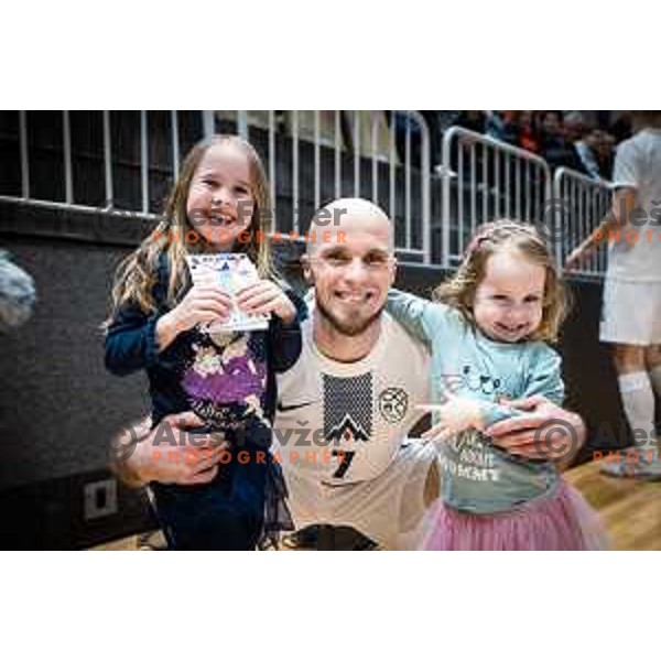 Igor Osredkar with family during Futsal World Cup 2024 qualification match between Slovenia and Kazakhstan in Dvorana Tabor, Maribor, Slovenia on March 8, 2023. Photo: Jure Banfi