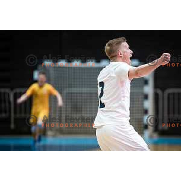 Teo Turk celebrating during Futsal World Cup 2024 qualification match between Slovenia and Kazakhstan in Dvorana Tabor, Maribor, Slovenia on March 8, 2023. Photo: Jure Banfi