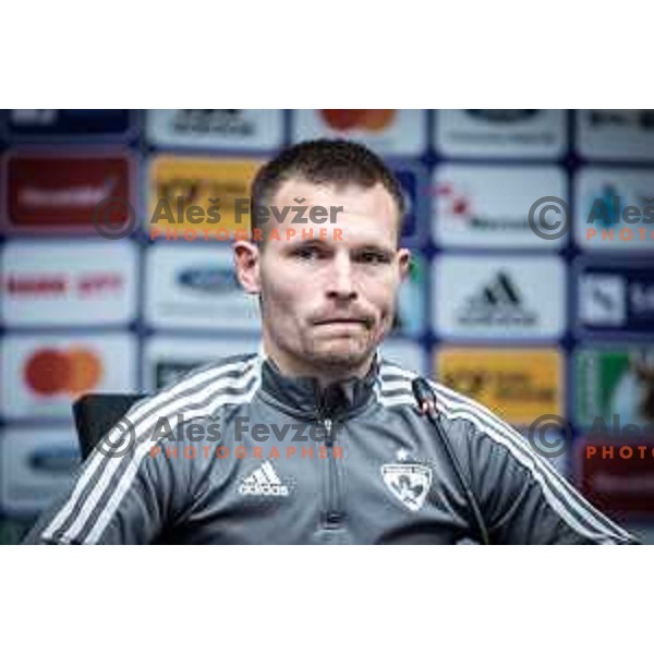 Martin Milec at the press conference during Prva liga Telekom football match between Maribor and Tabor in Ljudski vrt, Maribor, Slovenia on March 11, 2023. Photo: Jure Banfi