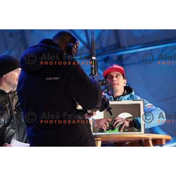 Zan Kranjec (SLO) during Public draw of starting numbers for AUDI FIS Ski World Cup Giant Slalom for 62.Vitranc Cup, Kranjska Gora, Slovenia on March 11, 2023