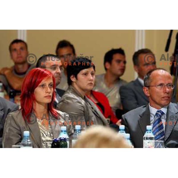 Nina Kolaric, Zmago Skobir ,Slovenia Olympic team for Beijing 2008 Olympic games at official presentation in Ljubljana 21.7.2008 in Grand Hall of hotel Union. Photo by Ales Fevzer 