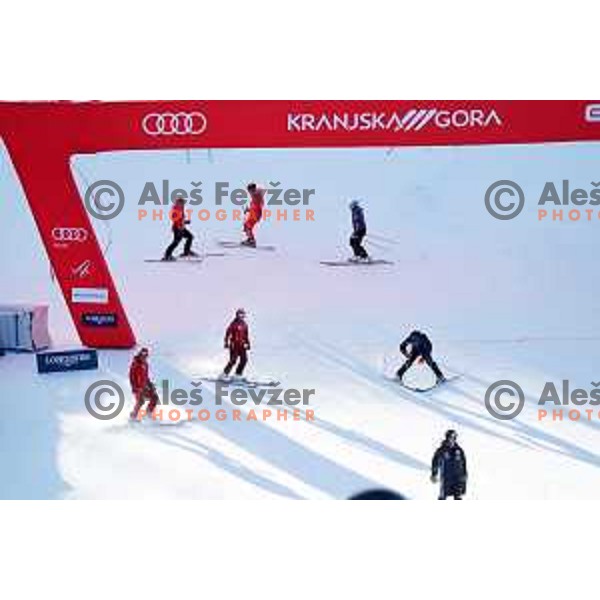 During course inspection of AUDI FIS Ski World Cup Giant Slalom for 62.Vitranc Cup, Kranjska Gora, Slovenia on March 12, 2023