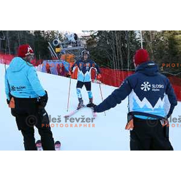 During course inspection of AUDI FIS Ski World Cup Giant Slalom for 62.Vitranc Cup, Kranjska Gora, Slovenia on March 12, 2023