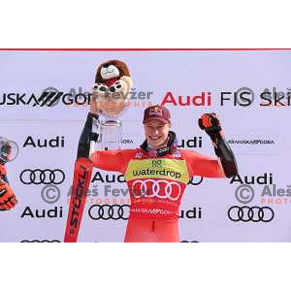 Marco Odermatt (SUI), winner of AUDI FIS Ski World Cup Giant Slalom for 62.Vitranc Cup, Kranjska Gora, Slovenia on March 12, 2023