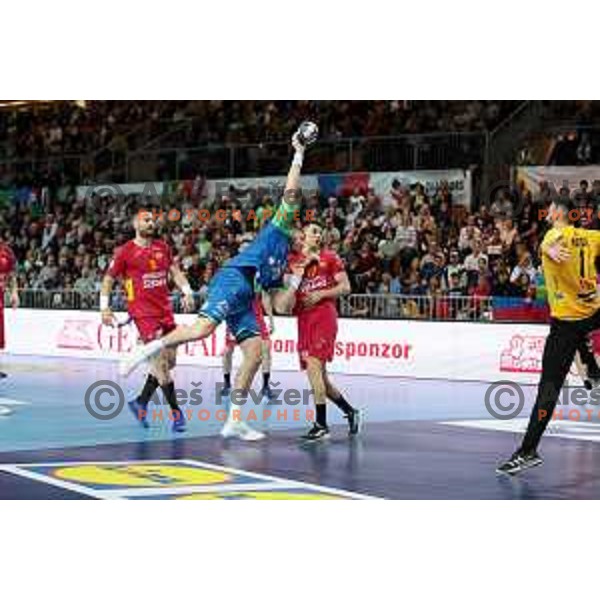 In action during Men\'s Euro 2024 Qualifiers handball match between Slovenia and Montenegro in Koper, Slovenia on March 12, 2023