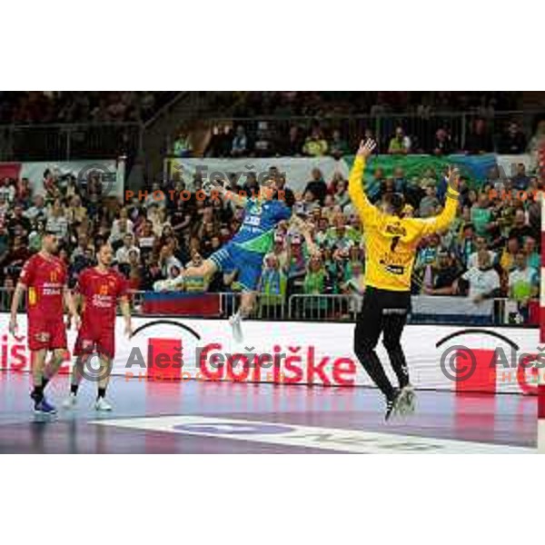 In action during Men\'s Euro 2024 Qualifiers handball match between Slovenia and Montenegro in Koper, Slovenia on March 12, 2023