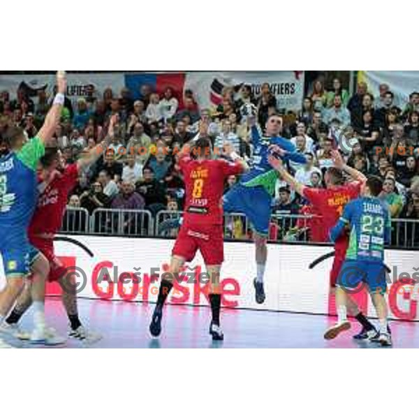 In action during Men\'s Euro 2024 Qualifiers handball match between Slovenia and Montenegro in Koper, Slovenia on March 12, 2023