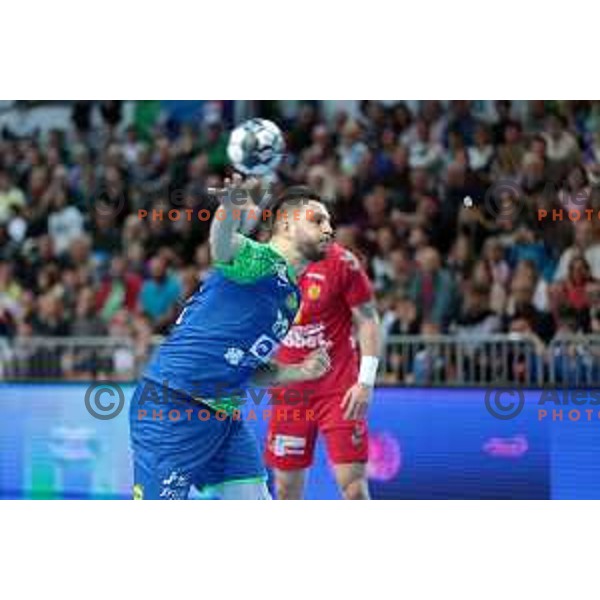 In action during Men\'s Euro 2024 Qualifiers handball match between Slovenia and Montenegro in Koper, Slovenia on March 12, 2023