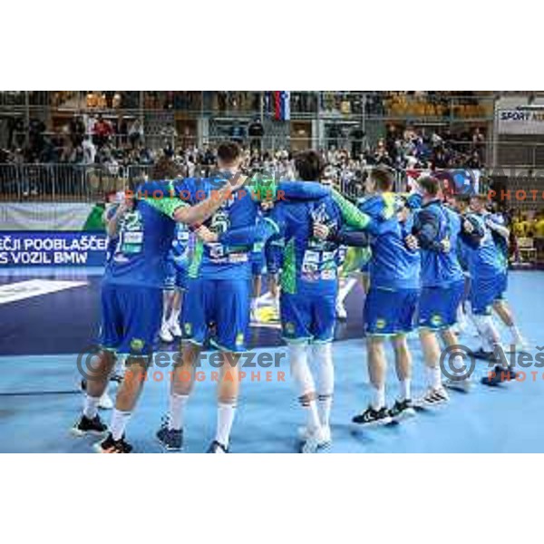 In action during Men\'s Euro 2024 Qualifiers handball match between Slovenia and Montenegro in Koper, Slovenia on March 12, 2023