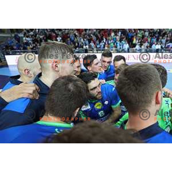 Blaz Janc in action during Men\'s Euro 2024 Qualifiers handball match between Slovenia and Montenegro in Koper, Slovenia on March 12, 2023