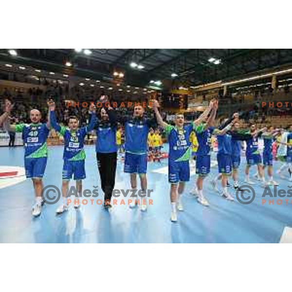 In action during Men\'s Euro 2024 Qualifiers handball match between Slovenia and Montenegro in Koper, Slovenia on March 12, 2023