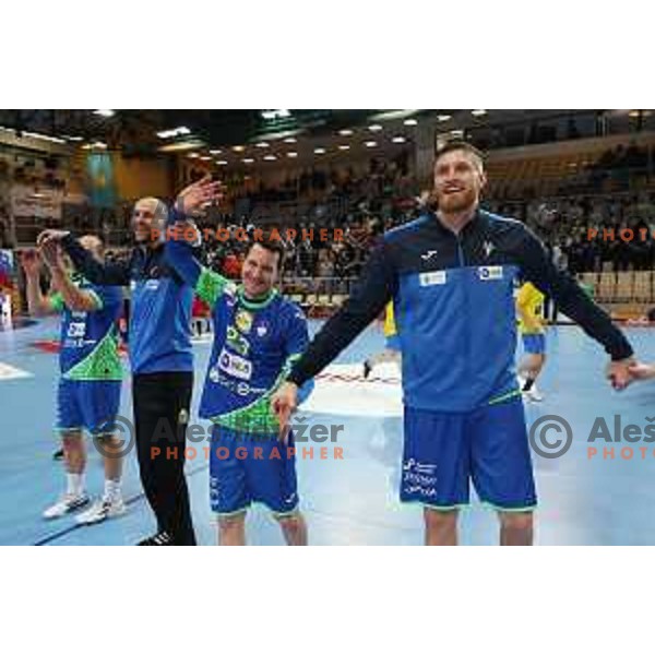 In action during Men\'s Euro 2024 Qualifiers handball match between Slovenia and Montenegro in Koper, Slovenia on March 12, 2023