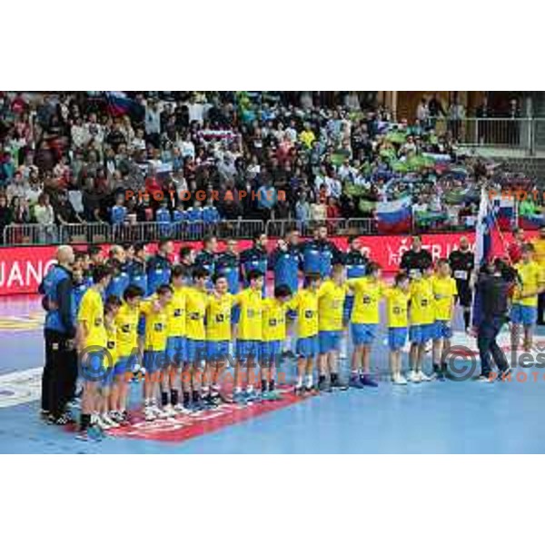 In action during Men\'s Euro 2024 Qualifiers handball match between Slovenia and Montenegro in Koper, Slovenia on March 12, 2023