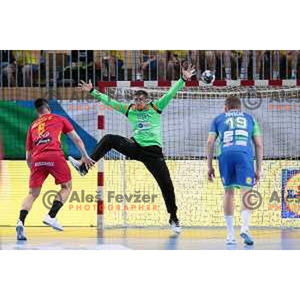 In action during Men\'s Euro 2024 Qualifiers handball match between Slovenia and Montenegro in Koper, Slovenia on March 12, 2023