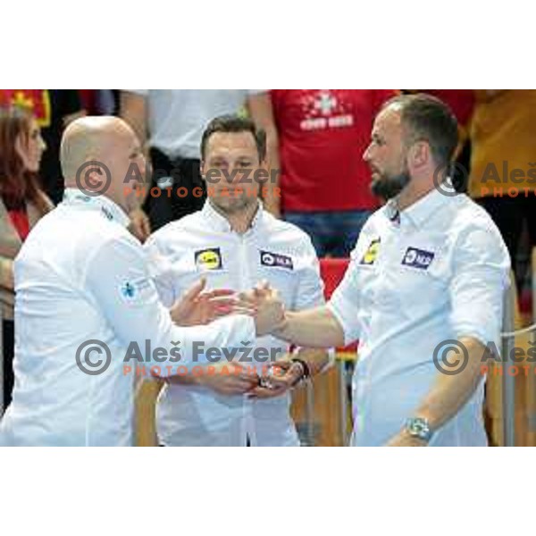 In action during Men\'s Euro 2024 Qualifiers handball match between Slovenia and Montenegro in Koper, Slovenia on March 12, 2023