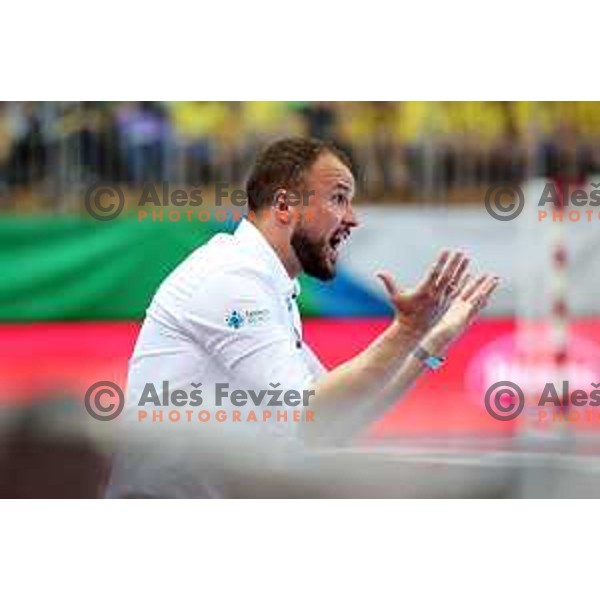 In action during Men\'s Euro 2024 Qualifiers handball match between Slovenia and Montenegro in Koper, Slovenia on March 12, 2023