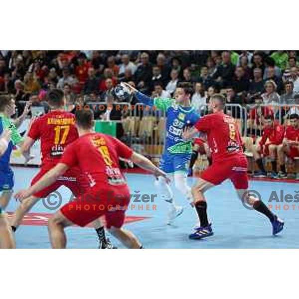 In action during Men\'s Euro 2024 Qualifiers handball match between Slovenia and Montenegro in Koper, Slovenia on March 12, 2023