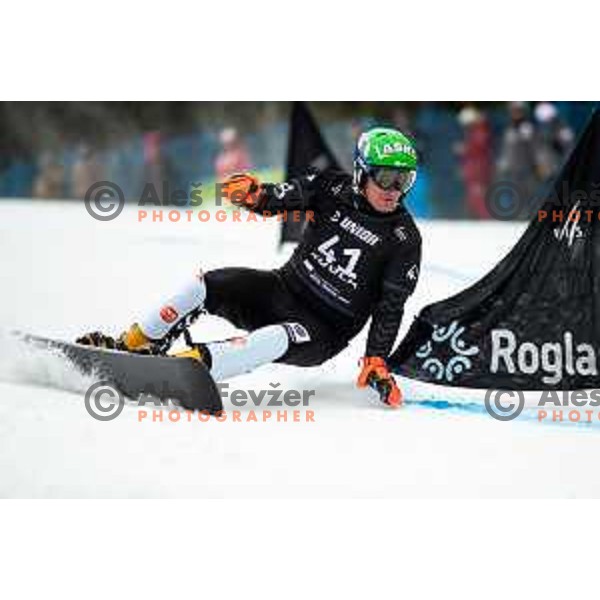 Rok Marguc competes at FIS Snowboard World Cup Parallel Giant Slalom at Rogla Ski resort, Slovenia on March 15, 2023