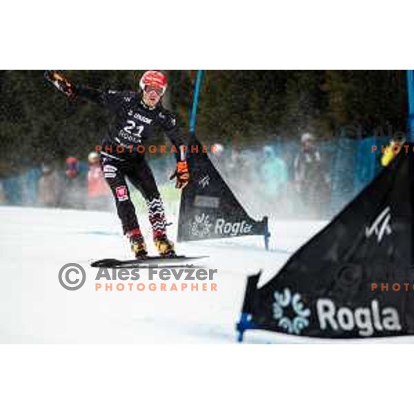 Zan Kosir competes at FIS Snowboard World Cup Parallel Giant Slalom at Rogla Ski resort, Slovenia on March 15, 2023