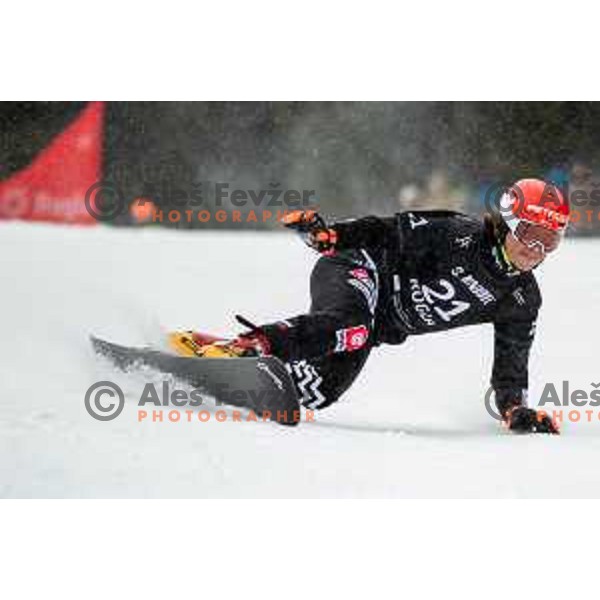 Zan Kosir competes at FIS Snowboard World Cup Parallel Giant Slalom at Rogla Ski resort, Slovenia on March 15, 2023