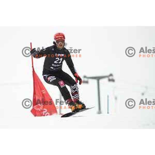 Zan Kosir competes at FIS Snowboard World Cup Parallel Giant Slalom at Rogla Ski resort, Slovenia on March 15, 2023