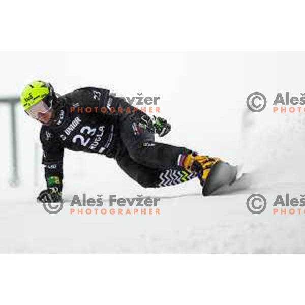 Tim Mastnak competes at FIS Snowboard World Cup Parallel Giant Slalom at Rogla Ski resort, Slovenia on March 15, 2023