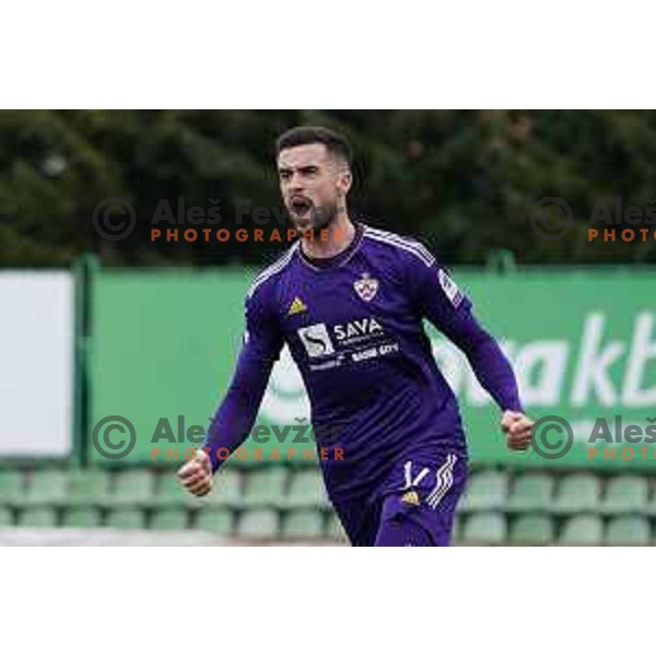 Arnel Jakupovic celebrates goal during Prva Liga Telemach 2022-2023 football match between Bravo and Maribor in Ljubljana, Slovenia on March 15, 2023