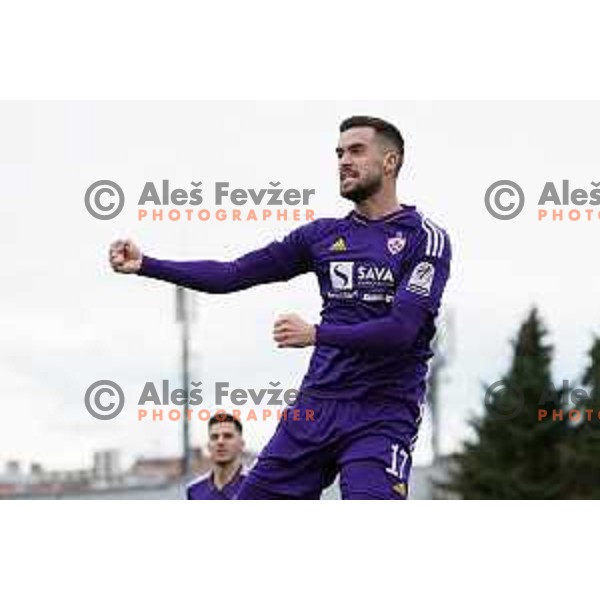 Arnel Jakupovic celebrates goal during Prva Liga Telemach 2022-2023 football match between Bravo and Maribor in Ljubljana, Slovenia on March 15, 2023