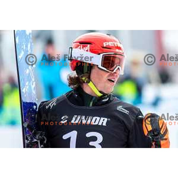 Zan Kosir competes at FIS Snowboard World Cup Parallel Giant Slalom at Rogla Ski resort, Slovenia on March 15, 2023