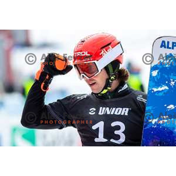 Zan Kosir competes at FIS Snowboard World Cup Parallel Giant Slalom at Rogla Ski resort, Slovenia on March 15, 2023