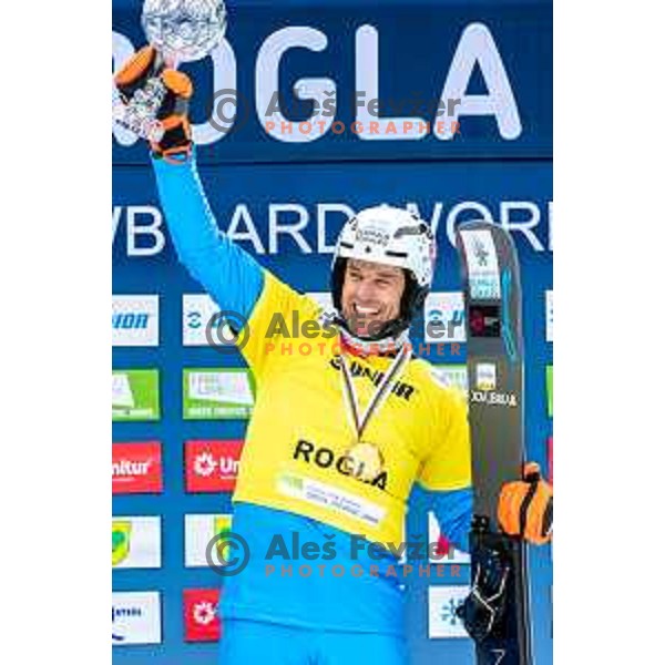 Roland Fischnaller, winner of FIS Snowboard World Cup Parallel Giant Slalom at Rogla Ski resort, Slovenia on March 15, 2023