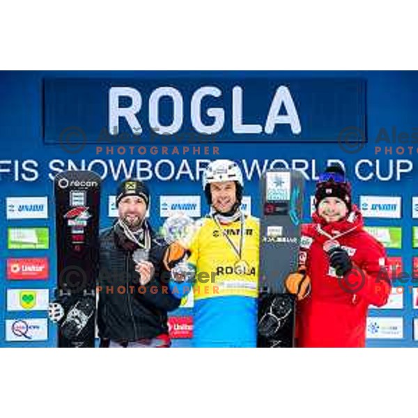 Roland Fischnaller, winner of FIS Snowboard World Cup Parallel Giant Slalom at Rogla Ski resort, Slovenia on March 15, 2023