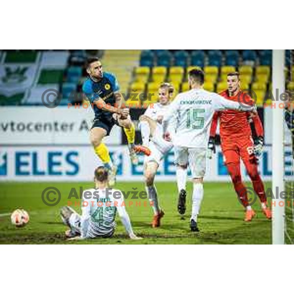 in action during Prva liga Telekom football match between Celje and Olimpija in Arena z’dezele, Celje, Slovenia on March 15, 2023. Photo: Jure Banfi