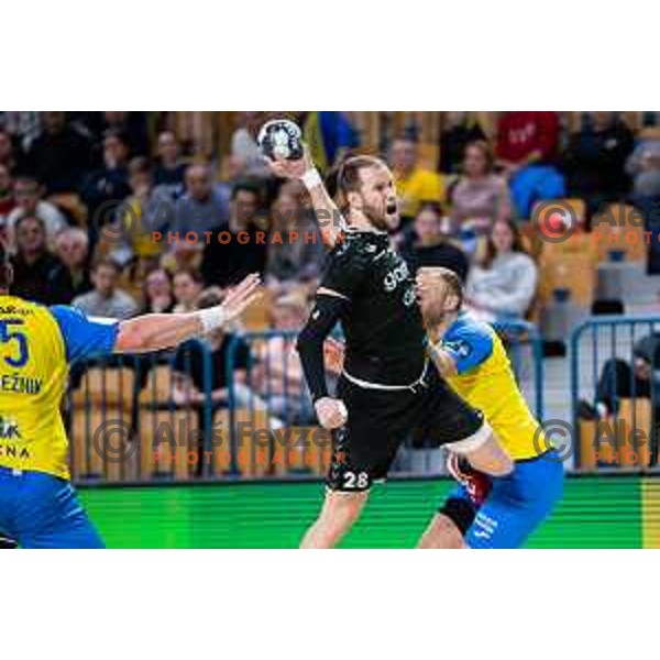 Timotej Grmsek in action during Slovenian cup handball match between Celje Pivovarna Lasko and Gorenje Velenje in Arena Zlatorog, Celje, Slovenia on March 15, 2023