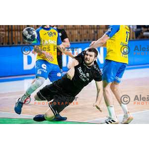 Branko Predovic in action during Slovenian cup handball match between Celje Pivovarna Lasko and Gorenje Velenje in Arena Zlatorog, Celje, Slovenia on March 15, 2023